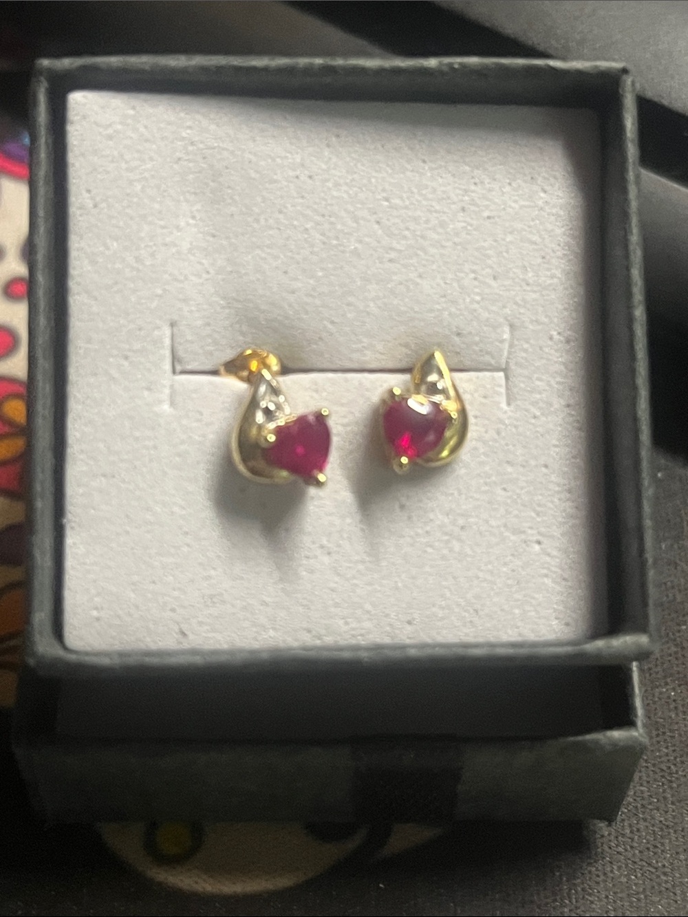 Vintage 10k Gold Teardrop Earrings with lab created Ruby-Red Stones